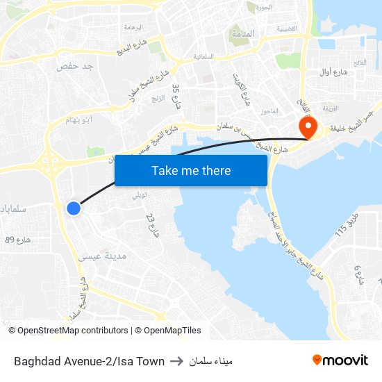 Baghdad Avenue-2/Isa Town to ميناء سلمان map