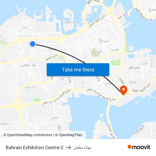 Bahrain Exhibition Centre-2 to ميناء سلمان map