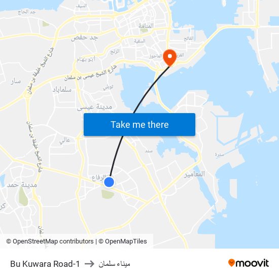 Bu Kuwara Road-1 to ميناء سلمان map