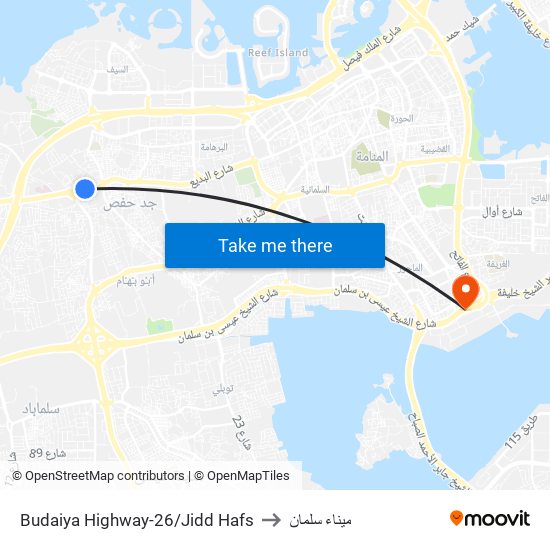 Budaiya Highway-26/Jidd Hafs to ميناء سلمان map