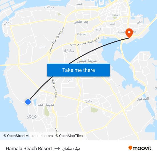 Hamala Beach Resort to ميناء سلمان map