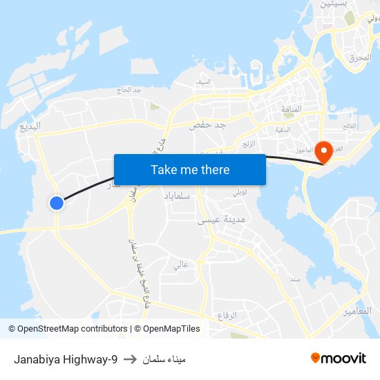 Janabiya Highway-9 to ميناء سلمان map