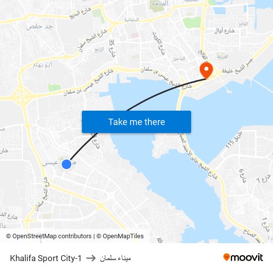 Khalifa Sport City-1 to ميناء سلمان map