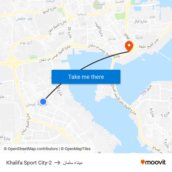 Khalifa Sport City-2 to ميناء سلمان map