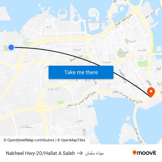 Nakheel Hwy-20/Hallat A.Saleh to ميناء سلمان map