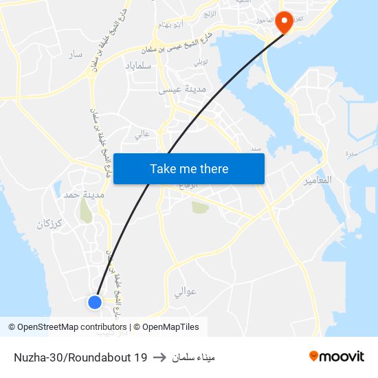 Nuzha-30/Roundabout 19 to ميناء سلمان map