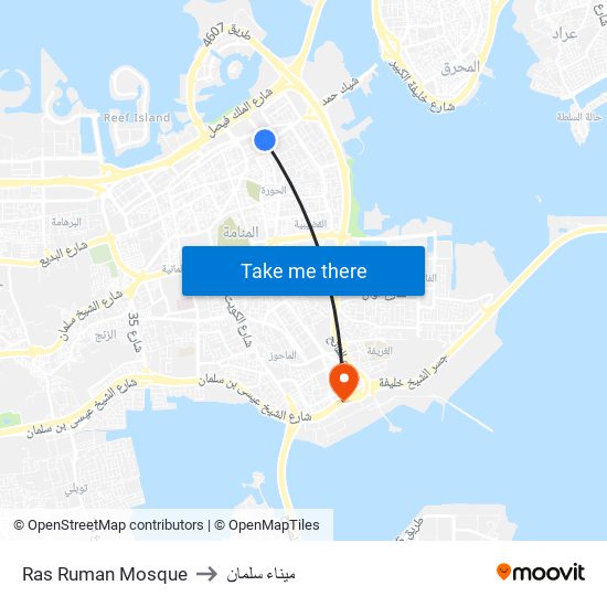 Ras Ruman Mosque to ميناء سلمان map