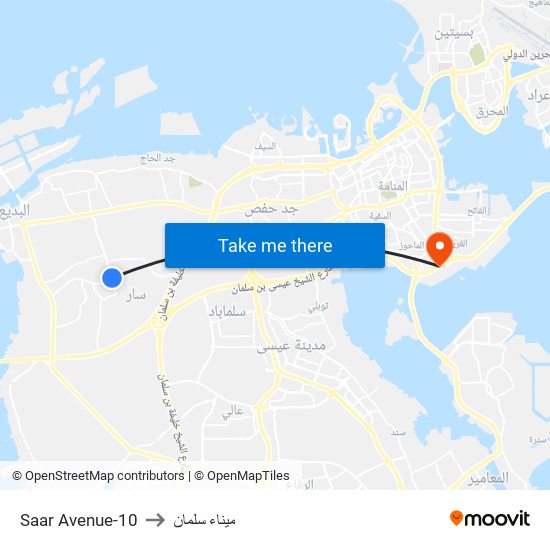 Saar Avenue-10 to ميناء سلمان map