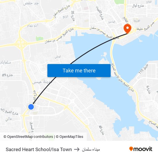 Sacred Heart School/Isa Town to ميناء سلمان map