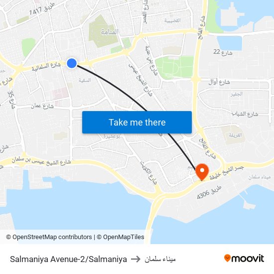 Salmaniya Avenue-2/Salmaniya to ميناء سلمان map
