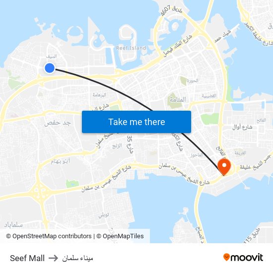 Seef Mall to ميناء سلمان map