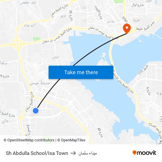 Sh Abdulla School/Isa Town to ميناء سلمان map