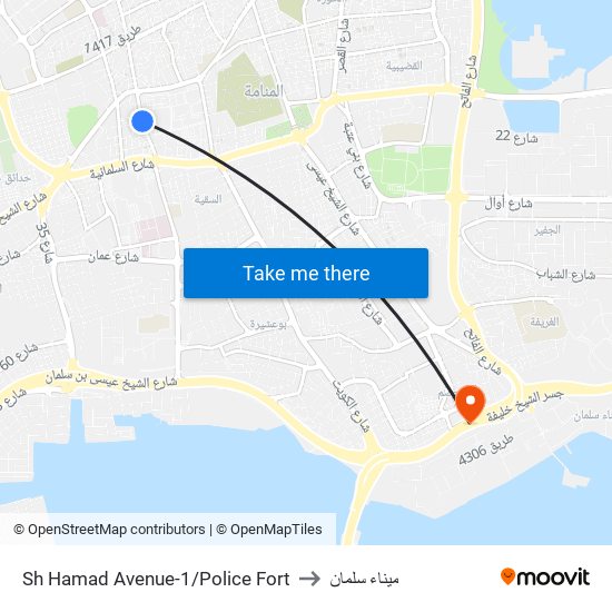 Sh Hamad Avenue-1/Police Fort to ميناء سلمان map