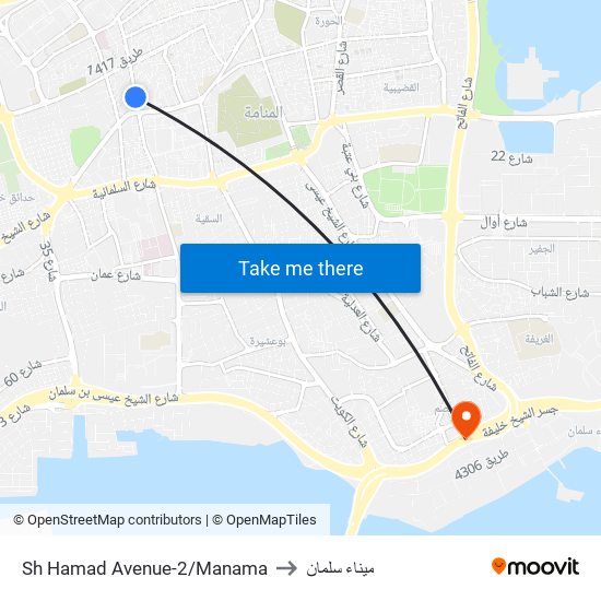 Sh Hamad Avenue-2/Manama to ميناء سلمان map