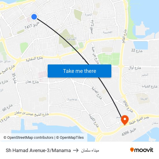 Sh Hamad Avenue-3/Manama to ميناء سلمان map