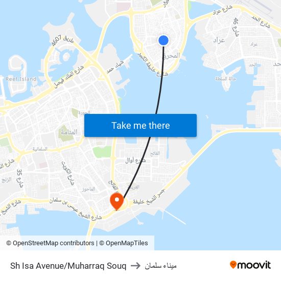 Sh Isa Avenue/Muharraq Souq to ميناء سلمان map