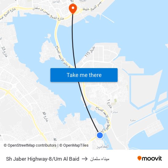 Sh Jaber Highway-8/Um Al Baid to ميناء سلمان map