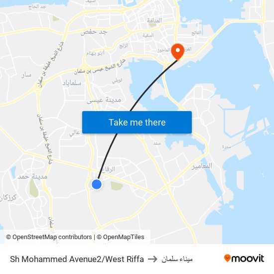 Sh Mohammed Avenue2/West Riffa to ميناء سلمان map