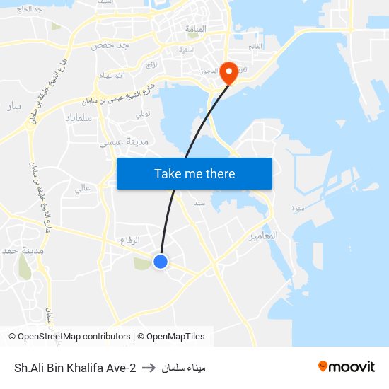 Sh.Ali Bin Khalifa Ave-2 to ميناء سلمان map