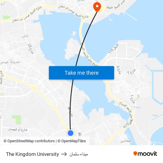The Kingdom University to ميناء سلمان map