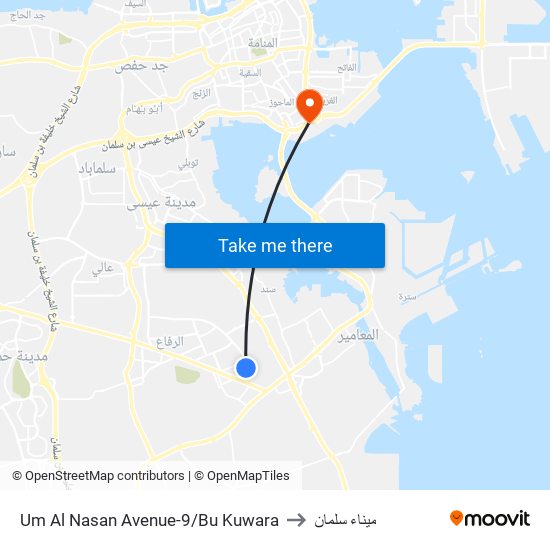 Um Al Nasan Avenue-9/Bu Kuwara to ميناء سلمان map