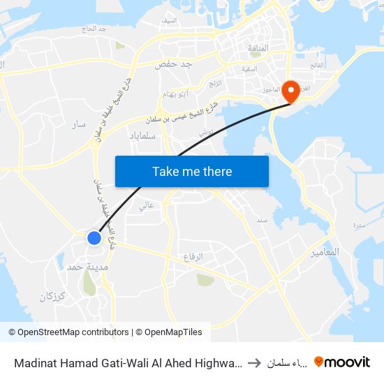Madinat Hamad Gati-Wali Al Ahed Highway-2 to ميناء سلمان map