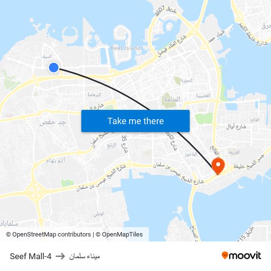 Seef Mall-4 to ميناء سلمان map