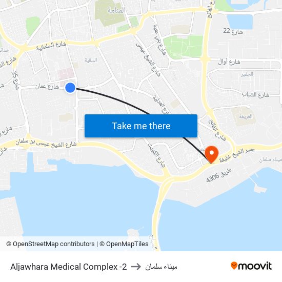 Aljawhara Medical Complex -2 to ميناء سلمان map