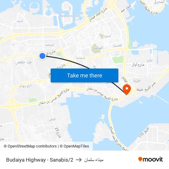 Budaiya Highway - Sanabis/2 to ميناء سلمان map