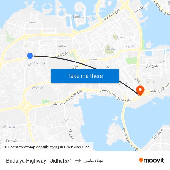 Budaiya Highway - Jidhafs/1 to ميناء سلمان map