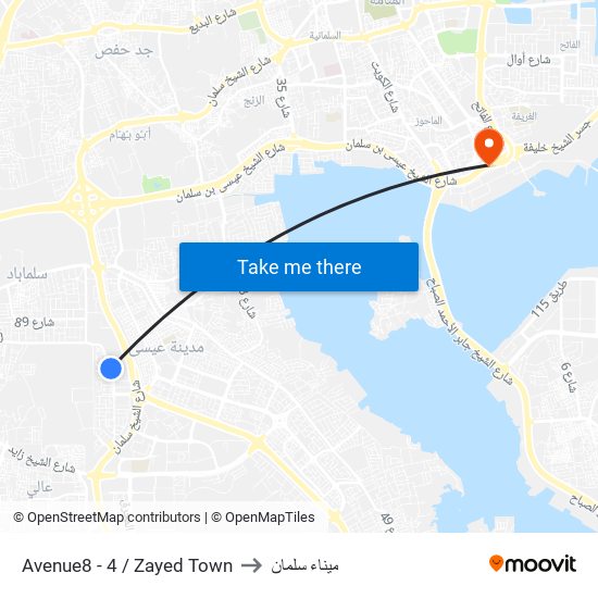 Avenue8 - 4 / Zayed Town to ميناء سلمان map
