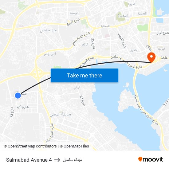 Salmabad Avenue 4 to ميناء سلمان map