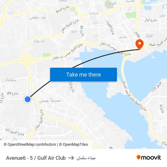 Avenue6 - 5 / Gulf Air Club to ميناء سلمان map