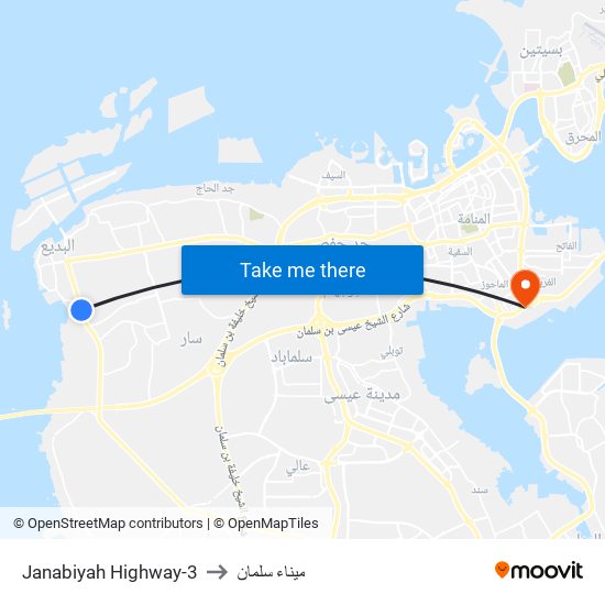 Janabiyah Highway-3 to ميناء سلمان map