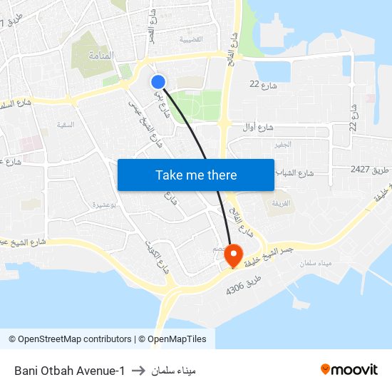 Bani Otbah Avenue-1 to ميناء سلمان map