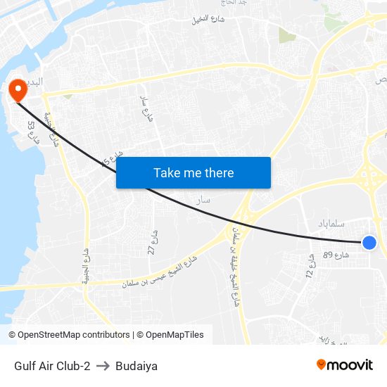Gulf Air Club-2 to Budaiya map