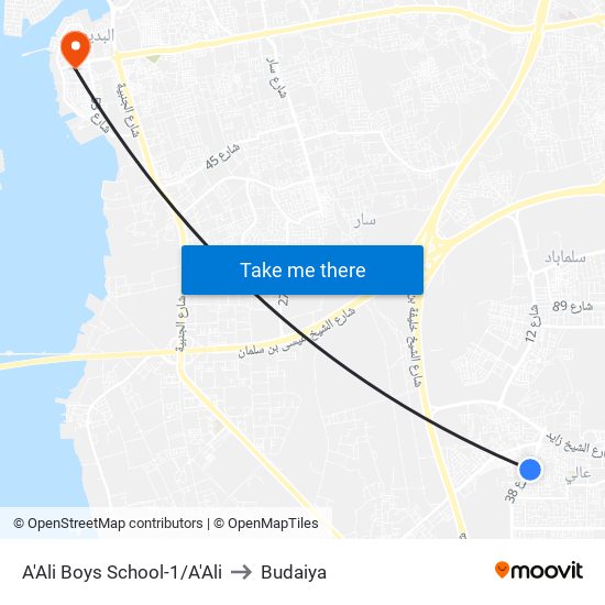 A'Ali Boys School-1/A'Ali to Budaiya map