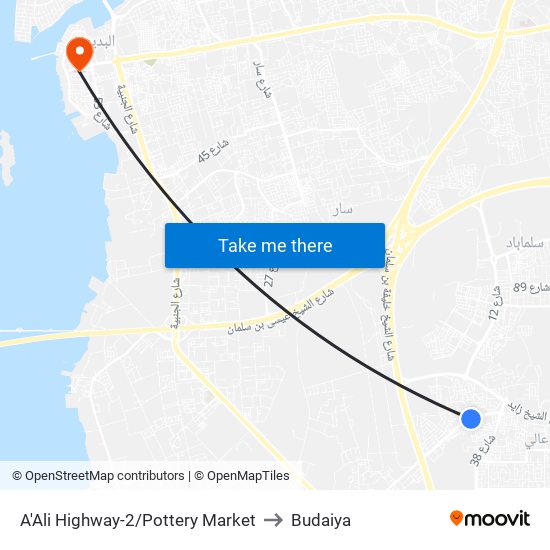 A'Ali Highway-2/Pottery Market to Budaiya map