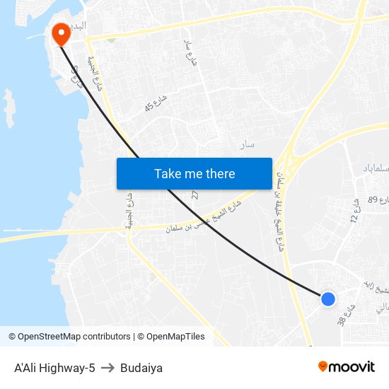 A'Ali Highway-5 to Budaiya map