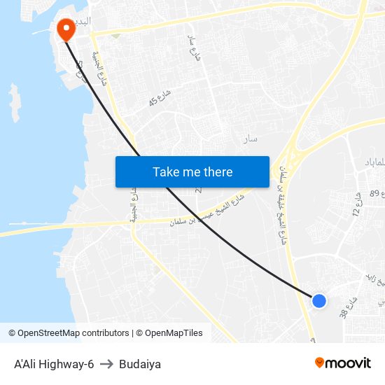A'Ali Highway-6 to Budaiya map