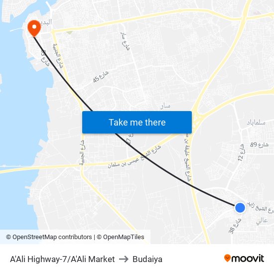 A'Ali Highway-7/A'Ali Market to Budaiya map