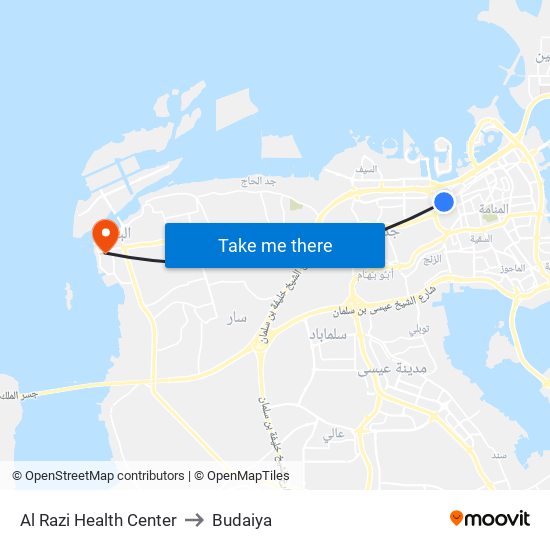 Al Razi Health Center to Budaiya map