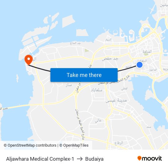 Aljawhara Medical Complex-1 to Budaiya map