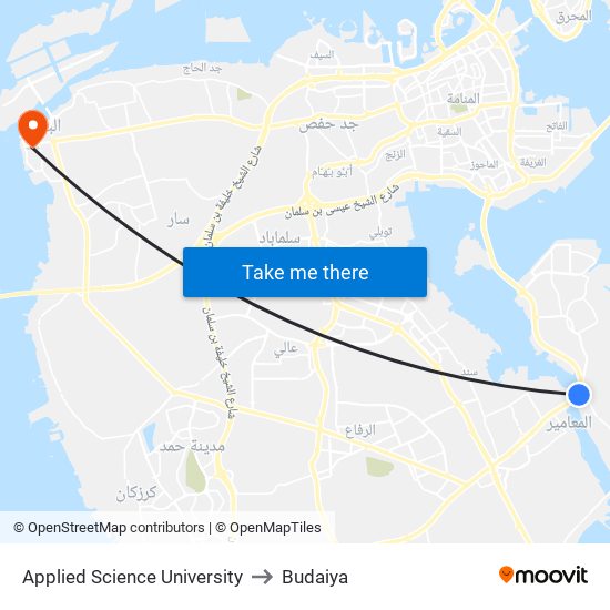 Applied Science University to Budaiya map