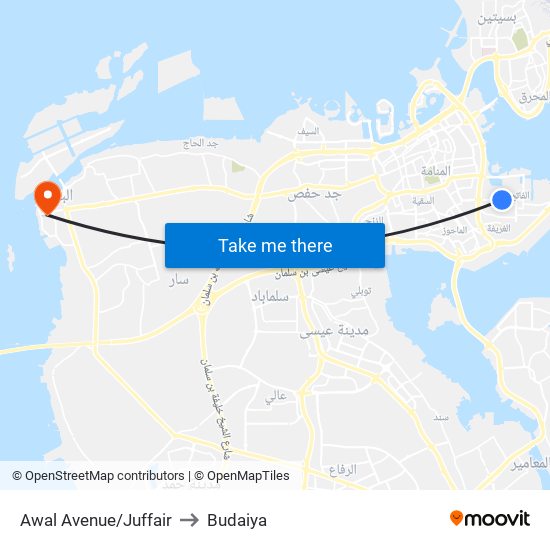 Awal Avenue/Juffair to Budaiya map