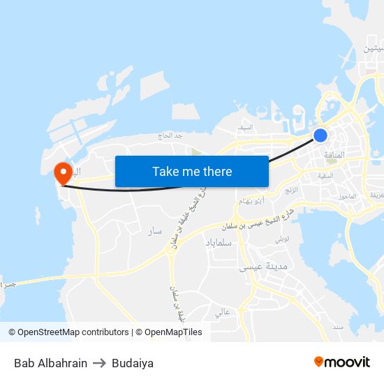Bab Albahrain to Budaiya map