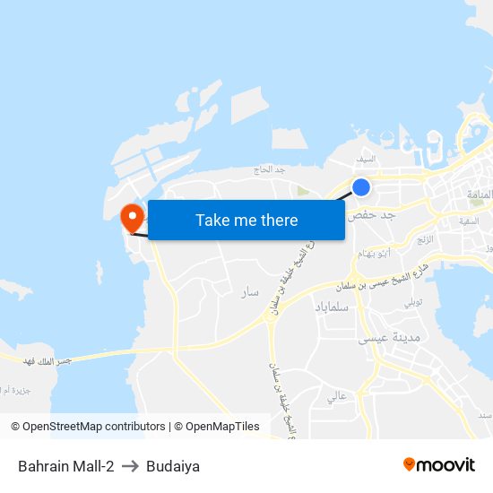 Bahrain Mall-2 to Budaiya map