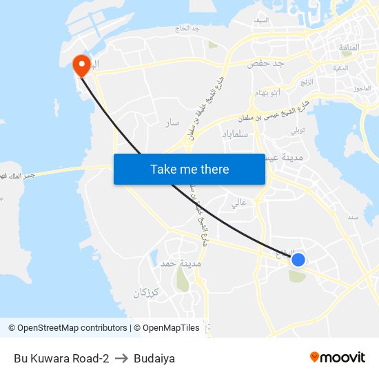Bu Kuwara Road-2 to Budaiya map