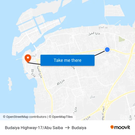 Budaiya Highway-17/Abu Saiba to Budaiya map