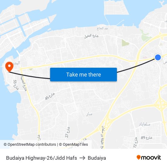 Budaiya Highway-26/Jidd Hafs to Budaiya map